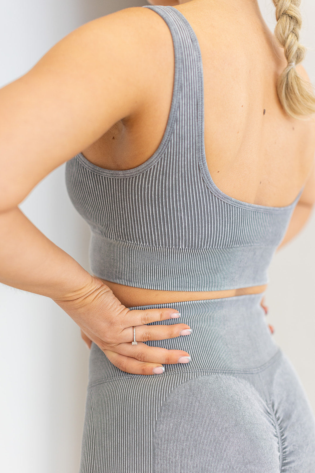 Ribbed Luxe Silver Sports Bra