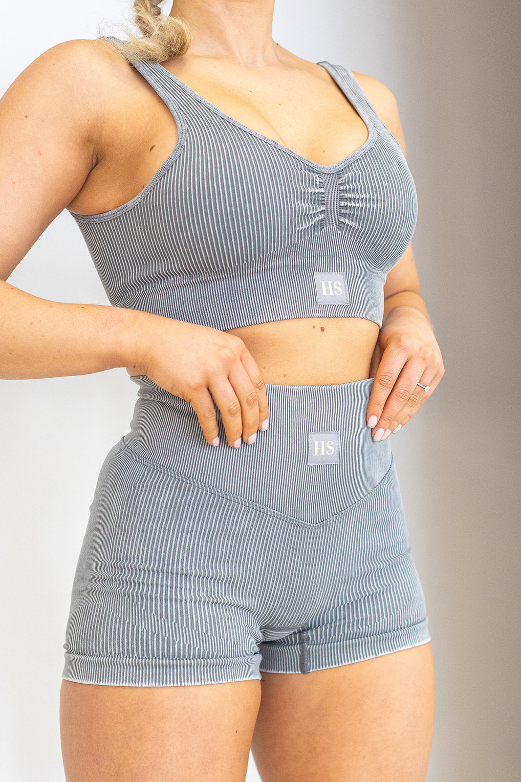 Ribbed Luxe Silver Shorts